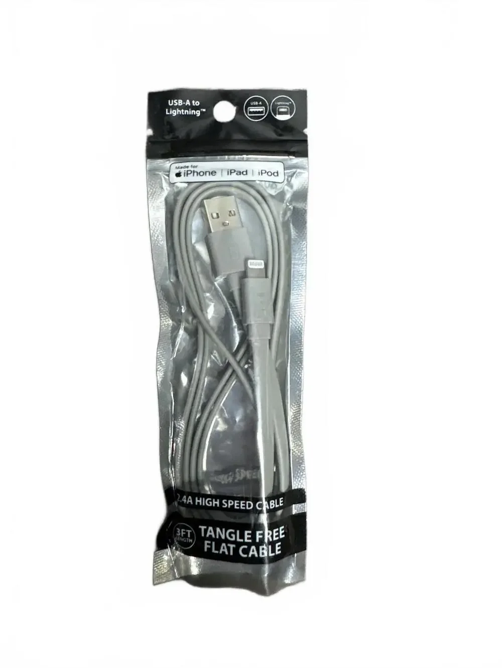 USB-A to Iphone Tangle-Free Flat Cable